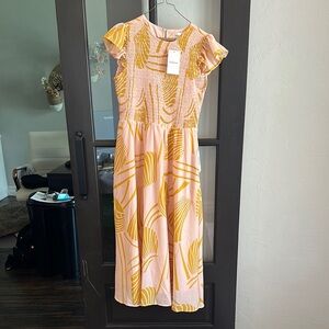 Bohme Pink and Yellow Midi Dress